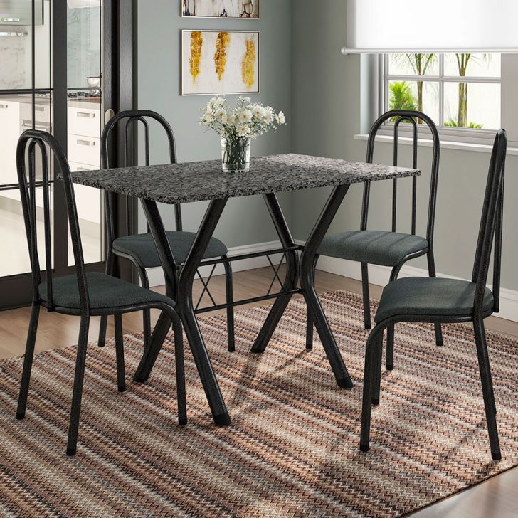 Conjunto De Mesa Miame 110 Cm Com 4 Cadeiras Madri Preto E Mesclado Petróleo