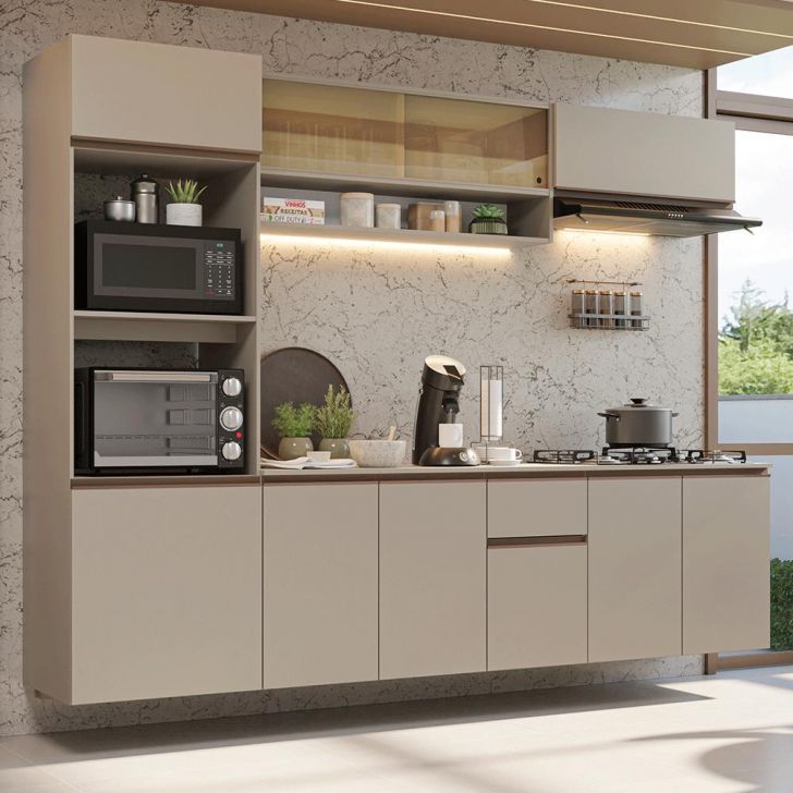 Armário de Cozinha Completa 260 cm Suspenso Crema Nice Madesa 14