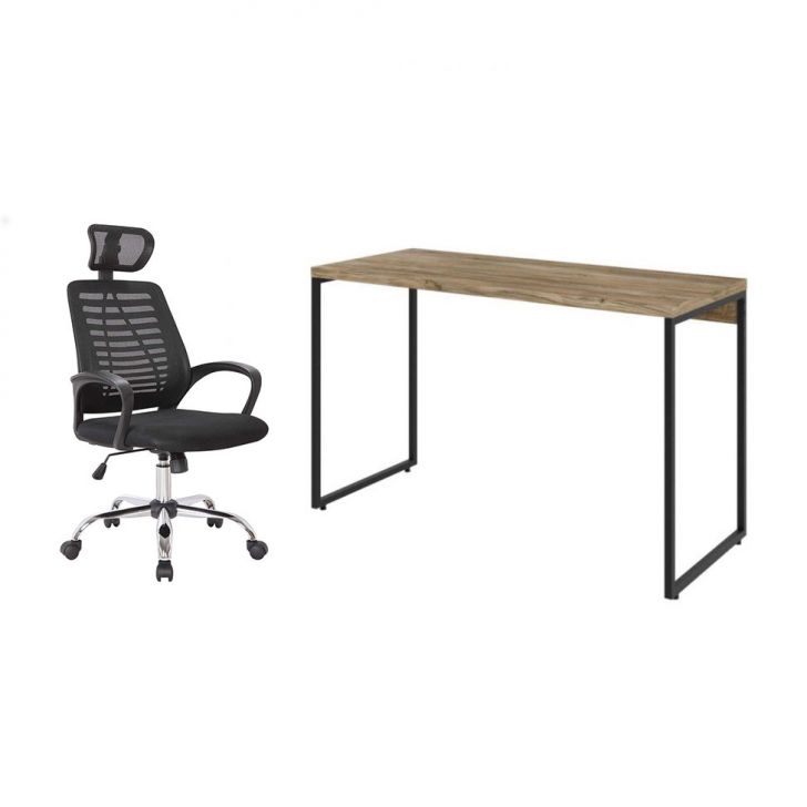 Conjunto de Mesa Studio Carvalho 120 cm com Cadeira de Escritório Diretor Giratória Light Preta