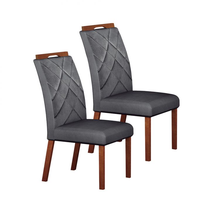 Conjunto com 2 Cadeiras Larissa Camurça Chumbo e Marrom