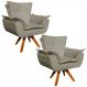 Kit 02 Poltronas Giratória Opala Suede Marrom Rato Base Madeira MM30 D'Rossi