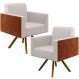 Kit 02 Poltronas Decorativa Base Giratória de Madeira Helô L02 Linho Cru Couríssimo Camel - Lyam Decor