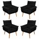Kit 04 Poltronas Decorativas Modernas Sala e Recepção Monza Pés Palito Suede Preto - Desk Design