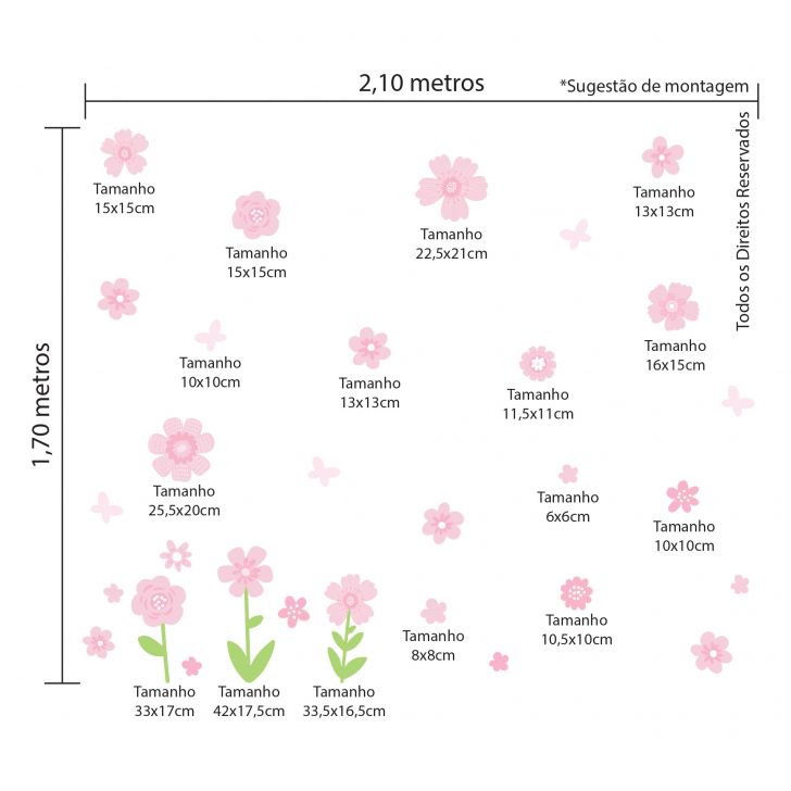 Adesivo de Parede Infantil Menina Flores 30un Cobre 4,8m²