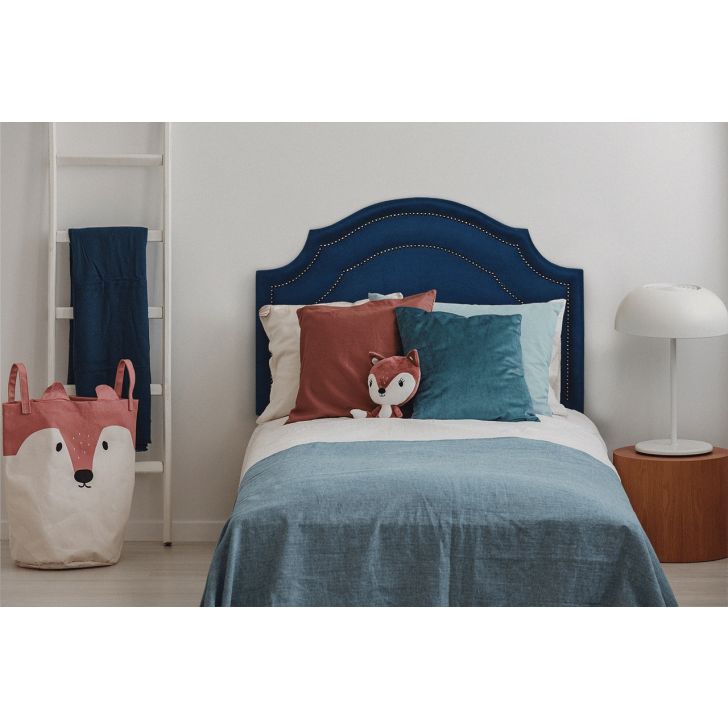 Cabeceira Solteiro Provençal Dupla 90x60 Veludo Azul - Tachas Fumê