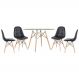 Mesa Eames com tampo de vidro 120 cm + 4 cadeiras estofadas Eiffel Botonê Preto