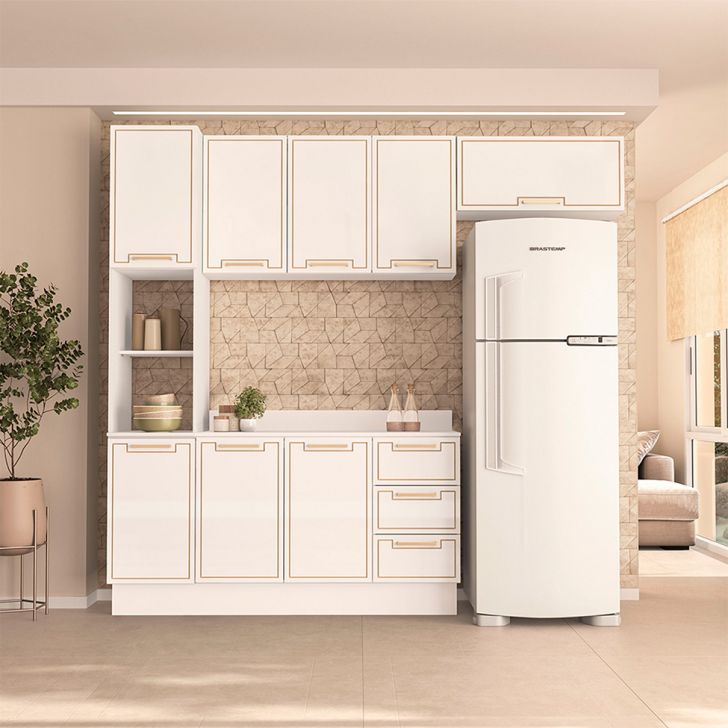 Image of Cozinha Completa Com Tampo E Rodapé Amara 8 Portas 3 Gavetas Branca PLA-MO895CL68PXBMOB