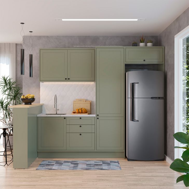 Cozinha Completa Évora com Bancada 6 Portas 3 Gavetas Verde Hill