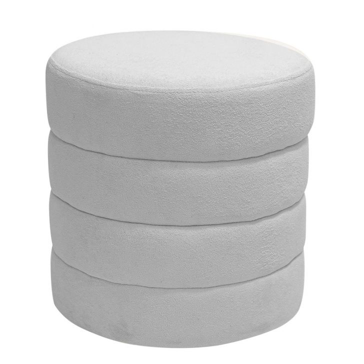 Puff Decorativo Redondo Mid Bouclé Cinza Claro - Nexta Casa