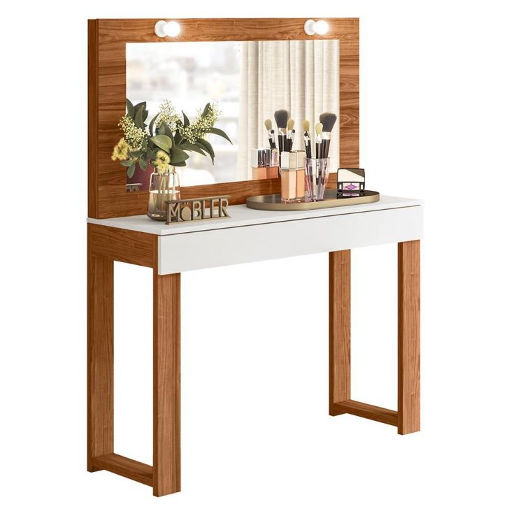 Escrivaninha Penteadeira Camarim Real Cinamomo Mel/Branco - Mobler