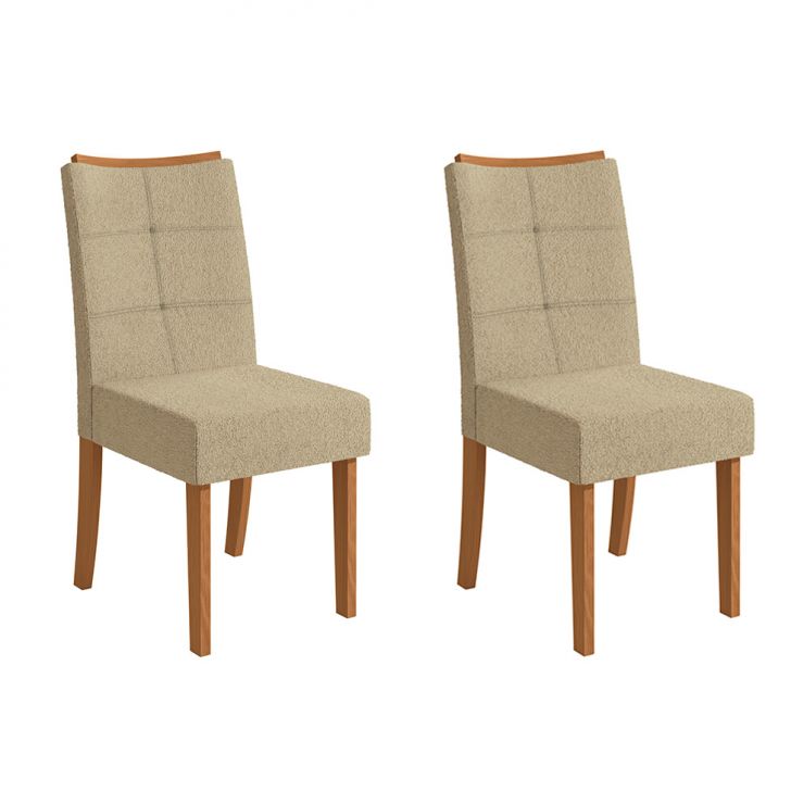 Conjunto Com 2 Cadeiras Elva Bouclé Bege E Canela