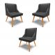 Kit 3 Cadeiras Decorativas Sala de Jantar Pés Palito de Madeira Firenze PU Preto Fosco/Natural G19 - Gran Belo