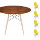 Conjunto Mesa Eames Eiffel DSW Redonda Pau Ferro 90cm + 4 Cadeiras Eames DSW - Amarela