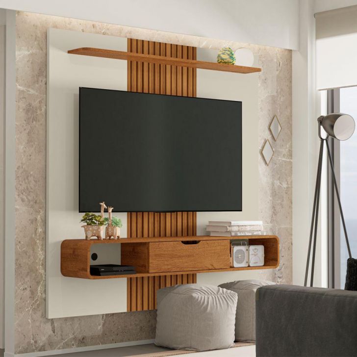 Painel para Tv Veneza Off White Naturalle Ripado