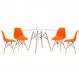 Mesa redonda Eames 120 cm + 4 cadeiras Eiffel DSW Mesa branco com cadeiras laranja