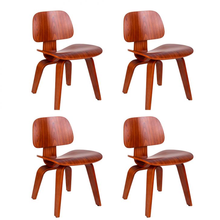 Conjunto com 4 Cadeiras Eames Walnut Madeira