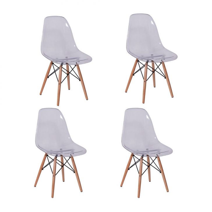 Conjunto com 4 Cadeiras DKR Eames Incolor e Madeira