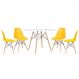 Mesa redonda Eames 120 cm branco + 4 cadeiras Eiffel DSW Amarelo