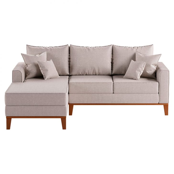 Sofá 3 Lugares Beny Com Chaise Esquerdo Linho Cru