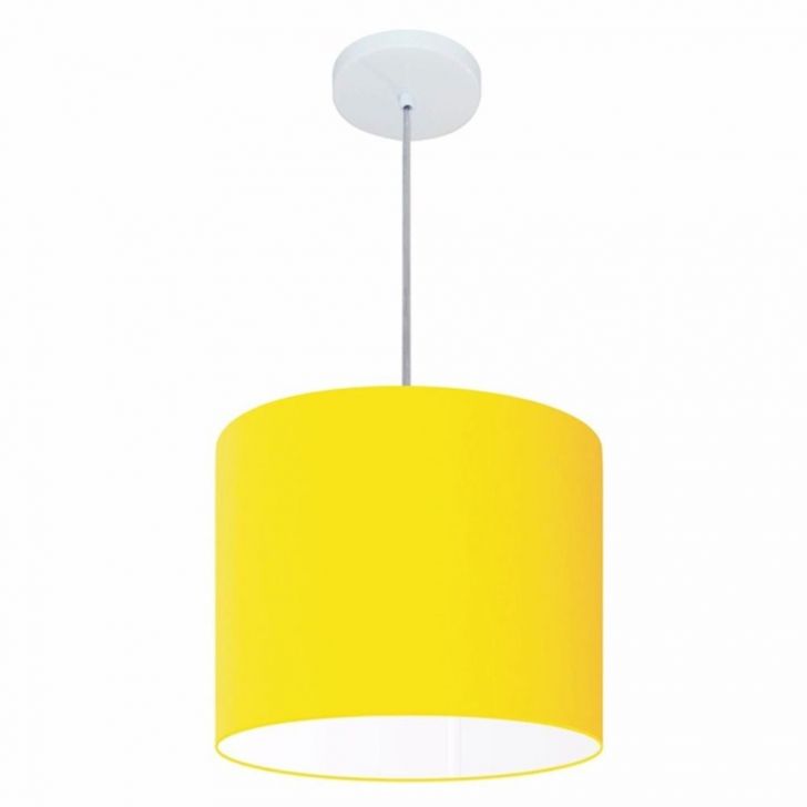 Pendente Cilíndrico Md-4143 Cúpula em Tecido 35x25cm Amarelo - Bivolt