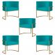 Kit 5 Poltronas Decorativa Sala de Estar Luana Base Gold Suede Azul Turquesa - Montanaris Decor