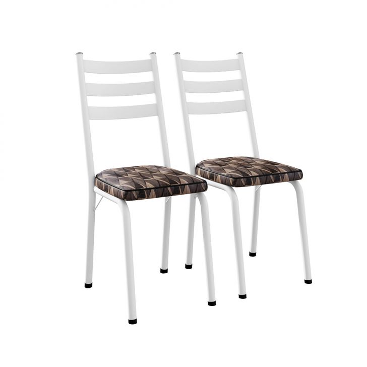 Conjunto com 2 Cadeiras New Revestimento Sintético Palha Mosaico e Branco