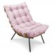 Poltrona Costela Suede Rosa Bebê Base Metálica - Pallazio