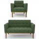 Sofá Namoradeira e 1 Poltrona Base Madeira Castanho Ana Suede Verde - Ibiza