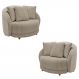 Kit 2 Poltronas Decorativas Base Fixa Galáxia com Almofadas Boucle Bege G45 - Gran Belo
