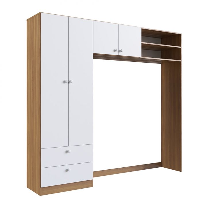 Guarda-Roupa Infantil Aconchego 4 Portas 2 Gavetas Branco e Nogal