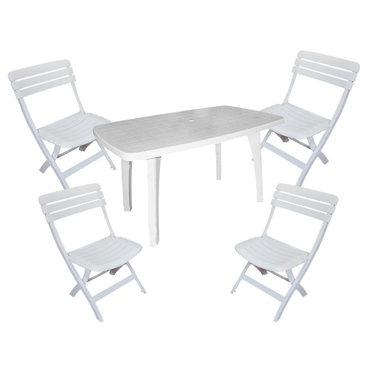 Conjunto de Mesa de Plástico Retangular Desmontável Tiradentes com 4 Cadeiras Dobrável Diamantina Branco