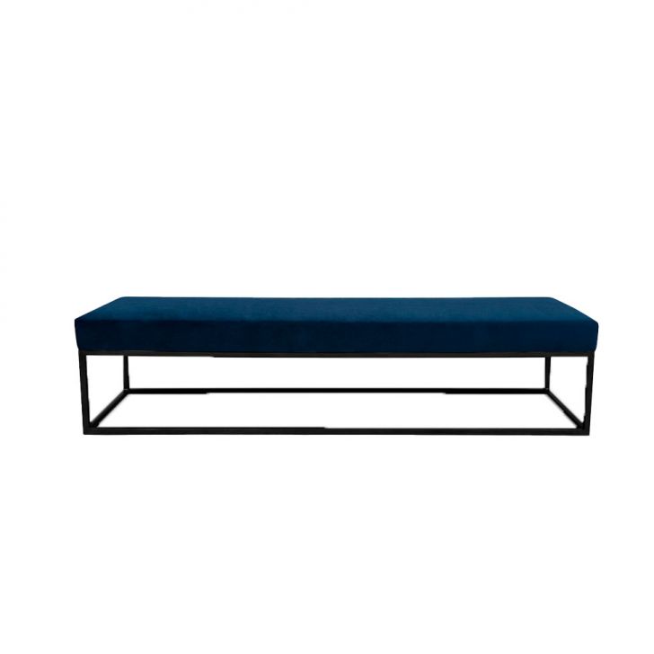 Banco | Banqueta 3 Lugares Giulia Veludo Azul e Preto 180 cm