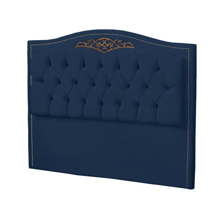 Cabeceira Casal King 195cm Decorativa Maitê Veludo Azul Marinho - Montanaris Decor