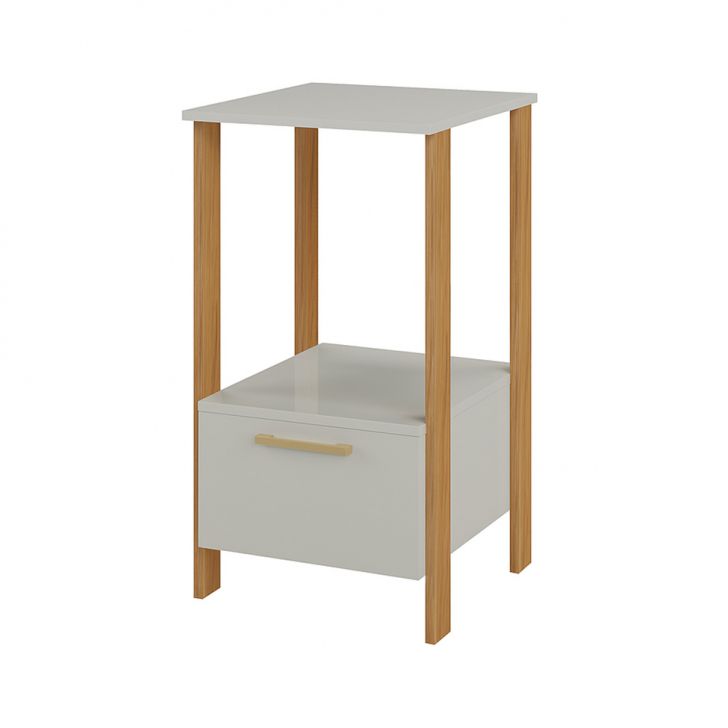 Mesa Lateral de Escritório Emily 100% MDF 1 Gaveta Off White e Freijó