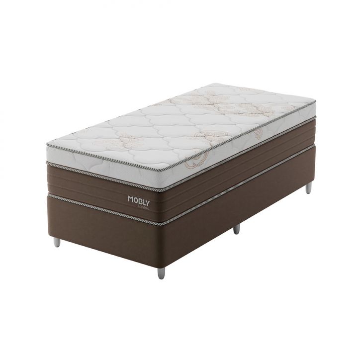 Cama Box Solteirão Londres Com Colchão Molas Ensacadas (63x96x203) Marrom E Branca