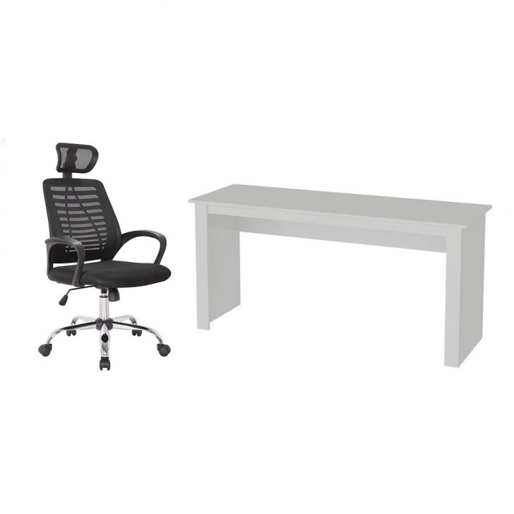 Conjunto de Mesa Badesh Branca com Cadeira de Escritório Diretor Giratória Light Preta