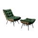 Poltrona Com Puff Costela Base Fixa Veludo Verde Bella Decor