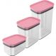 Kit Potes Herméticos Retangulares 0,65L 1,5L e 2,3L Porta Mantimentos com Tampa Rosa Quartzo