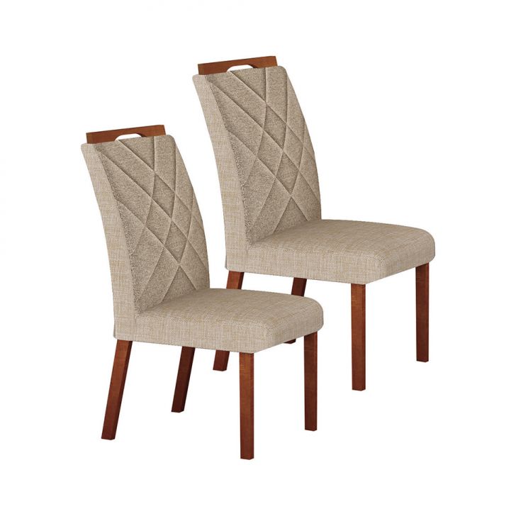 Conjunto com 2 Cadeiras Larissa Linho Palha e Marrom