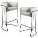 Kit 02 Banquetas Decorativa Fixa Base de Aço Preto Betina D02 Linho Creme A-48 - Lyam Decor