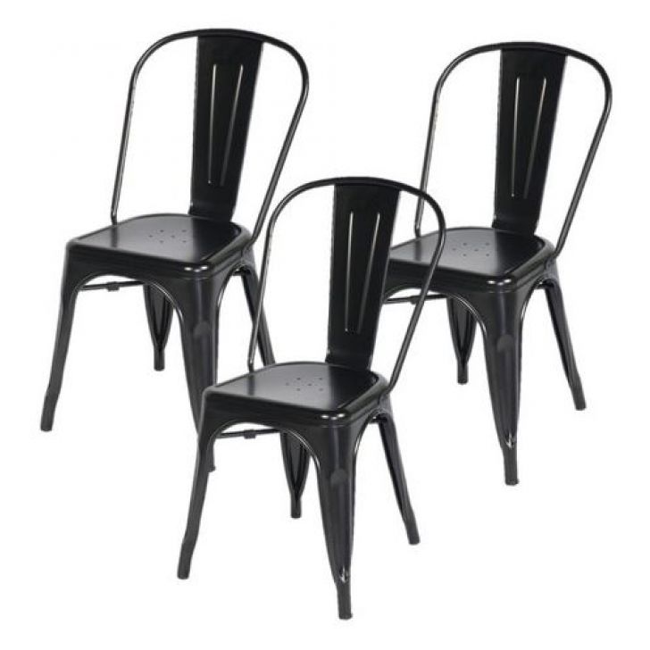 Kit com 3 Cadeira Tolix Iron Aço Carbono Industrial  - Preto - FOSCO