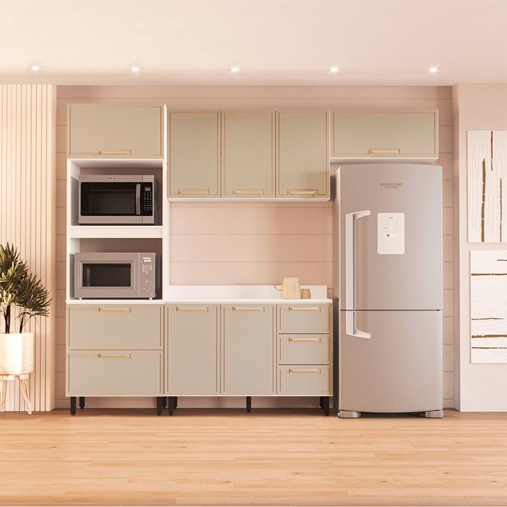 Image of Cozinha Completa Com Tampo Amara 8 Portas 4 Gavetas Verde E Branca PLA-MO895CL58PTPMOB