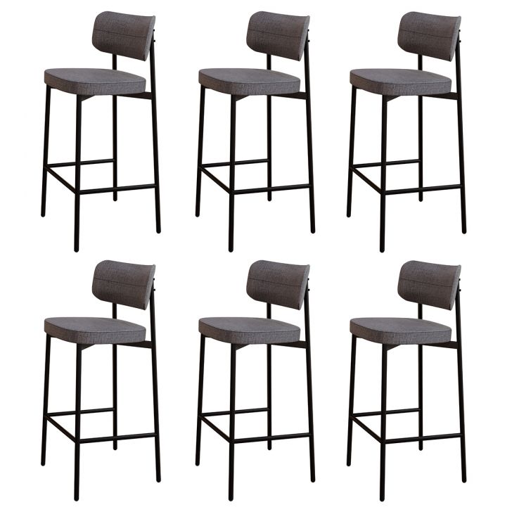 Banqueta Alta Bar Estofada Kit 6 Ella M25 Linho Cinza - Mpozenato