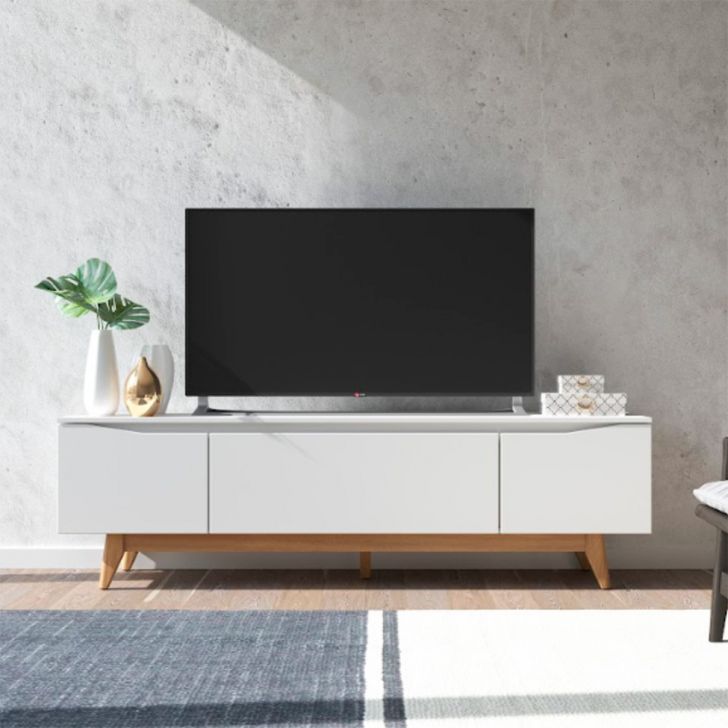 Rack para TV até 75 Polegadas Flynt 3 PT Off White e Natural 184 cm
