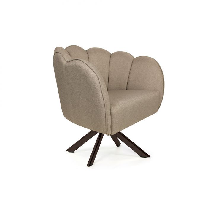 Poltrona Ariel Giratória Linho Bege E Chocolate