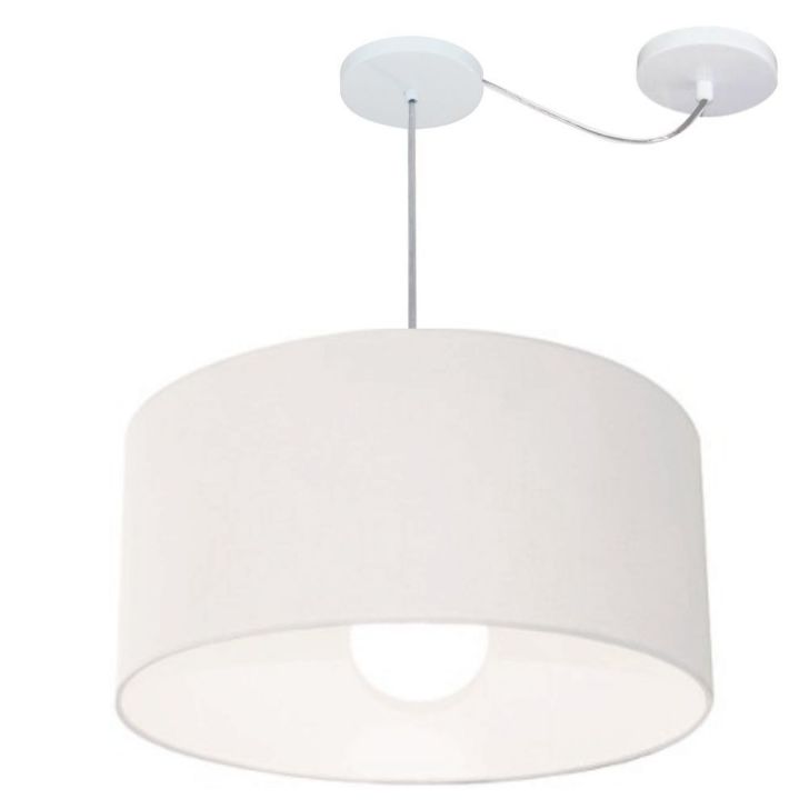 Pendente Cilíndrico Com Desvio Md-4233 Cúpula em Tecido 55x30cm Branco - Bivolt