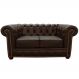 Sofá 2 Lugares Sala de Estar Chesterfield com Pés Madeira Couro Capucino G40 - Gran Belo