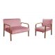 Kit Namoradeira E Poltrona Anita Braço Madeira - Veludo Rosê
