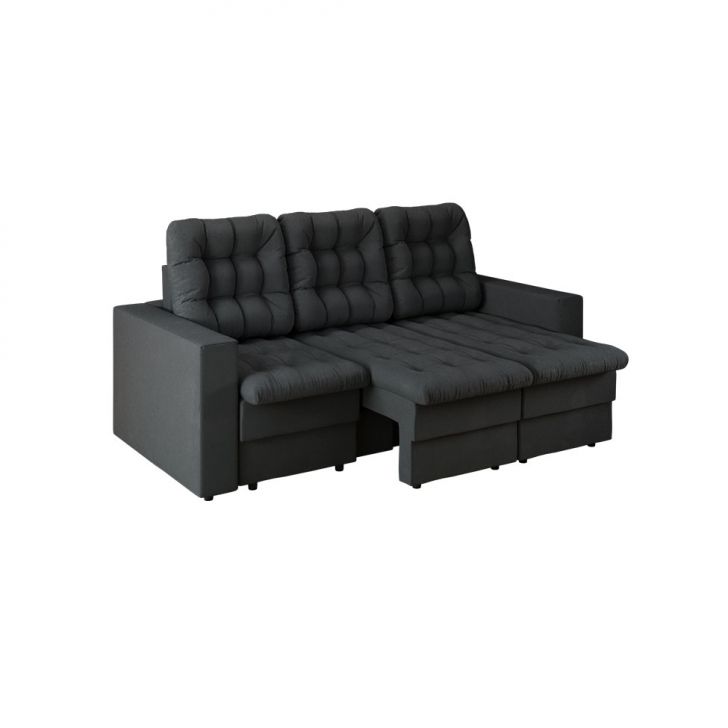 Sofá 3 Lugares Retrátil Lubeck Plush Suede Grafite 210 Cm