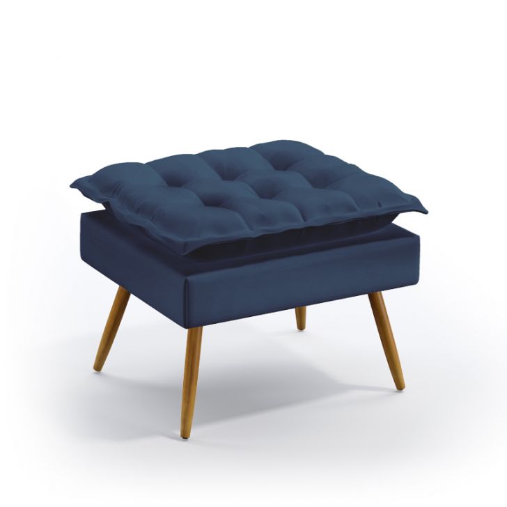Puff Estofado Decorativo Lunar Para Sala de Estar Sued Azul Marinho Aradecor